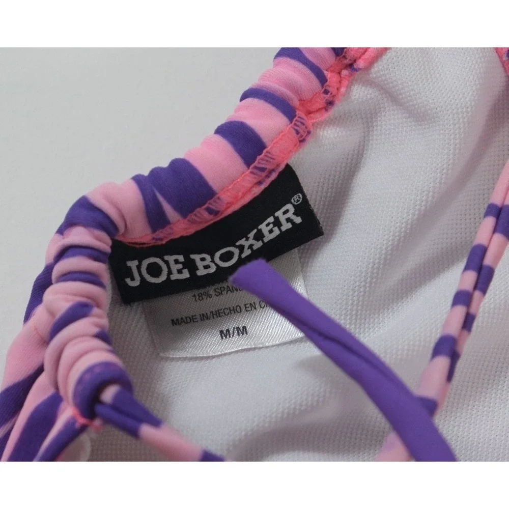Joe Boxer Bikini Top Women‎ M Pink Zebra Print Halter Juniors Animal Swimwear